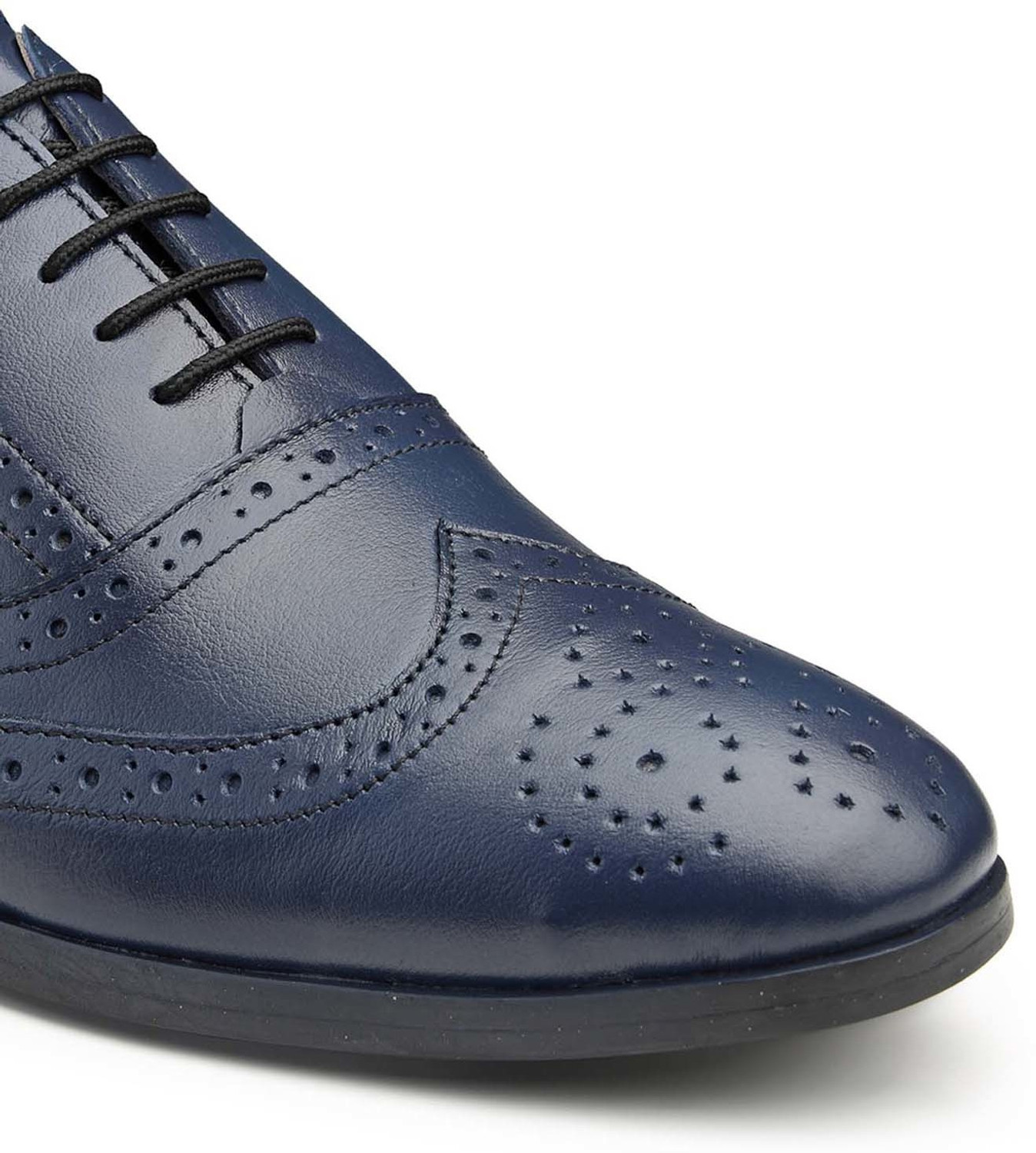 Image of LOUIS STITCH Blue Wingtip Style Italian Leather Comfortable Shoes for Men - UK 7 Brogues For Men