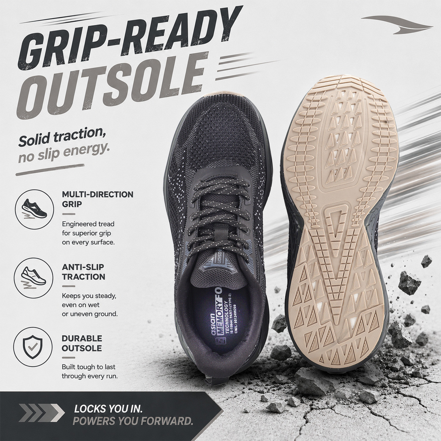 Image of asian Powerplay-35 Men's Running Shoes | Arch Support, Comfortable Gym Training Shoes Outdoors For Men