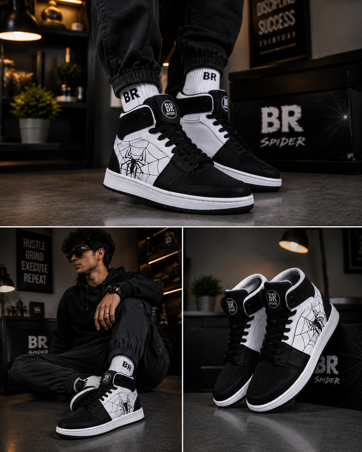 Image of BROOMI High Top Sneakers Spider Design | Red Black Casual Shoes for Men | Streetwear Sneakers For Men