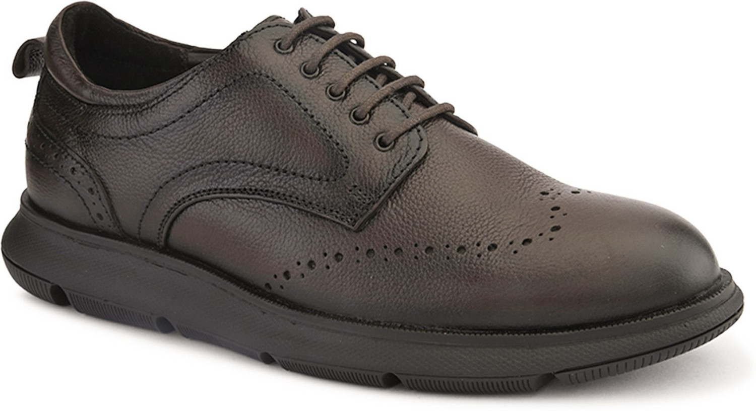 Image of VONTONY Premium Brown Leather Lace-Up Shoes for Men | Lightweight Phylon Sole Brogues For Men