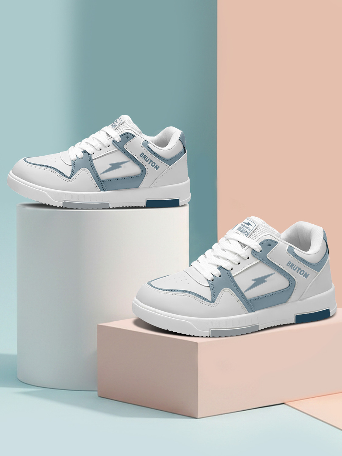 Image of BRUTON 218- Pulse X | Stylish Casual Shoes | Comfortable | Lace-Up & Daily Wear Loafers For Men (White, Blue, 8)