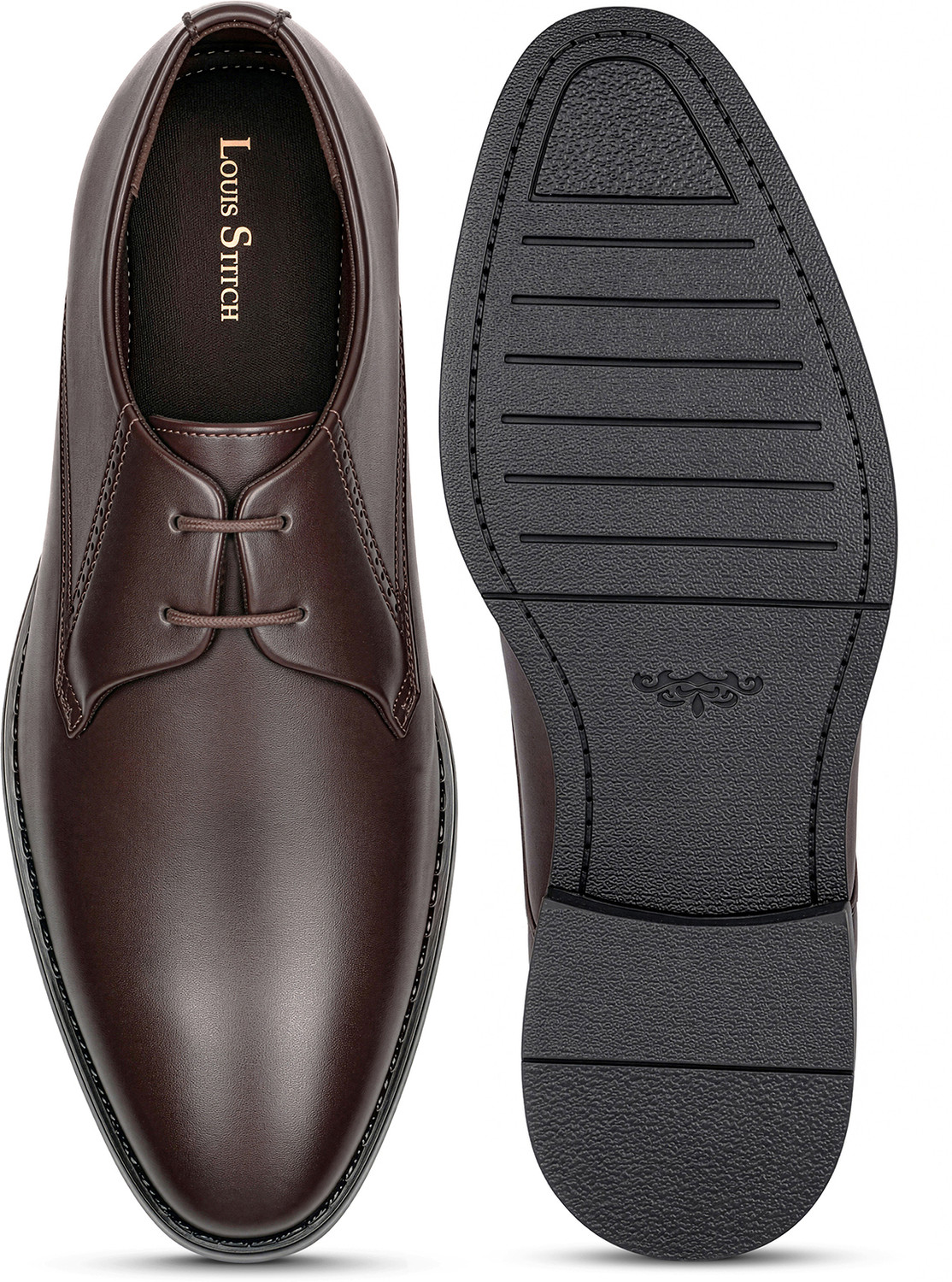 Image of LOUIS STITCH Men's Brunette Brown Formal Lace-Up Derby Shoes Derby For Men