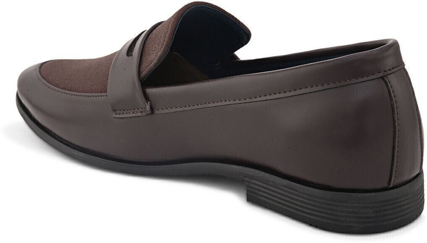 Image of HERE&NOW Brown Suede Formal Slip Ons Loafers For Men