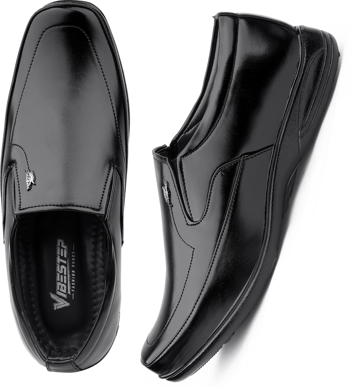 Image of VibeStep Men Black Formal Synthetic Leather Office Wear Shoes Slip On For Men