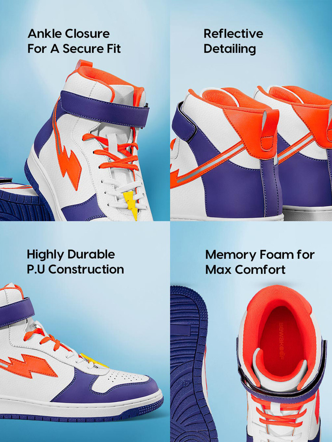 Image of BEWAKOOF Bolt Color Block High-Top Sneakers For Men