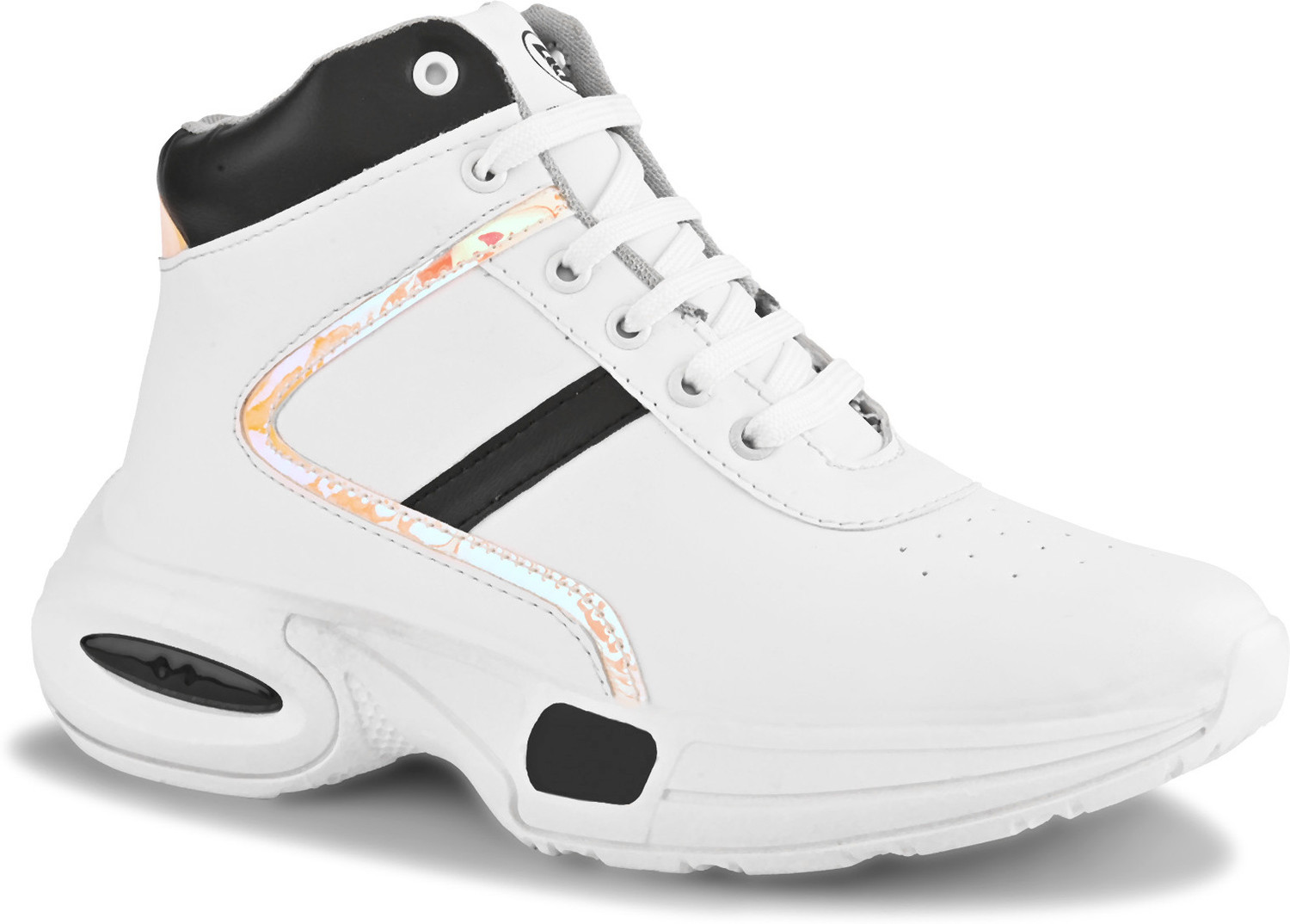 Image of BROCKER White High Ankle Sneakers for Men | Chunky Sole Stylish Casual Shoes High Tops For Men