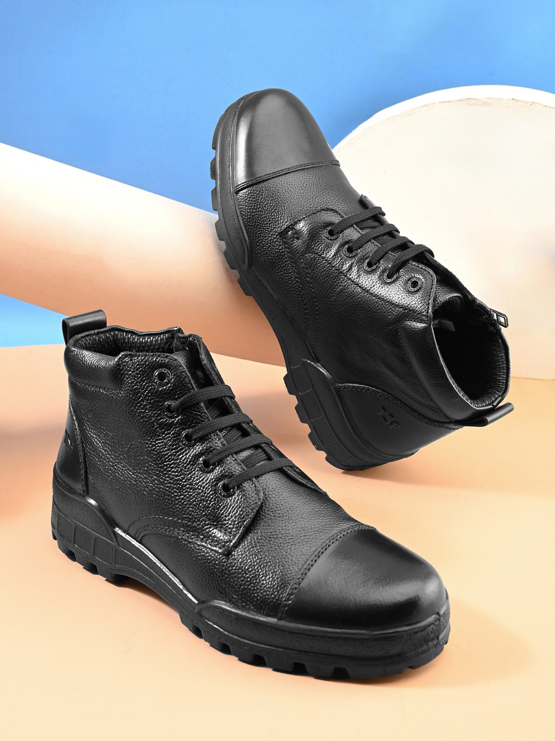 Image of TSF Black Leather Uniform Boot's With Zip Lace Up For Men