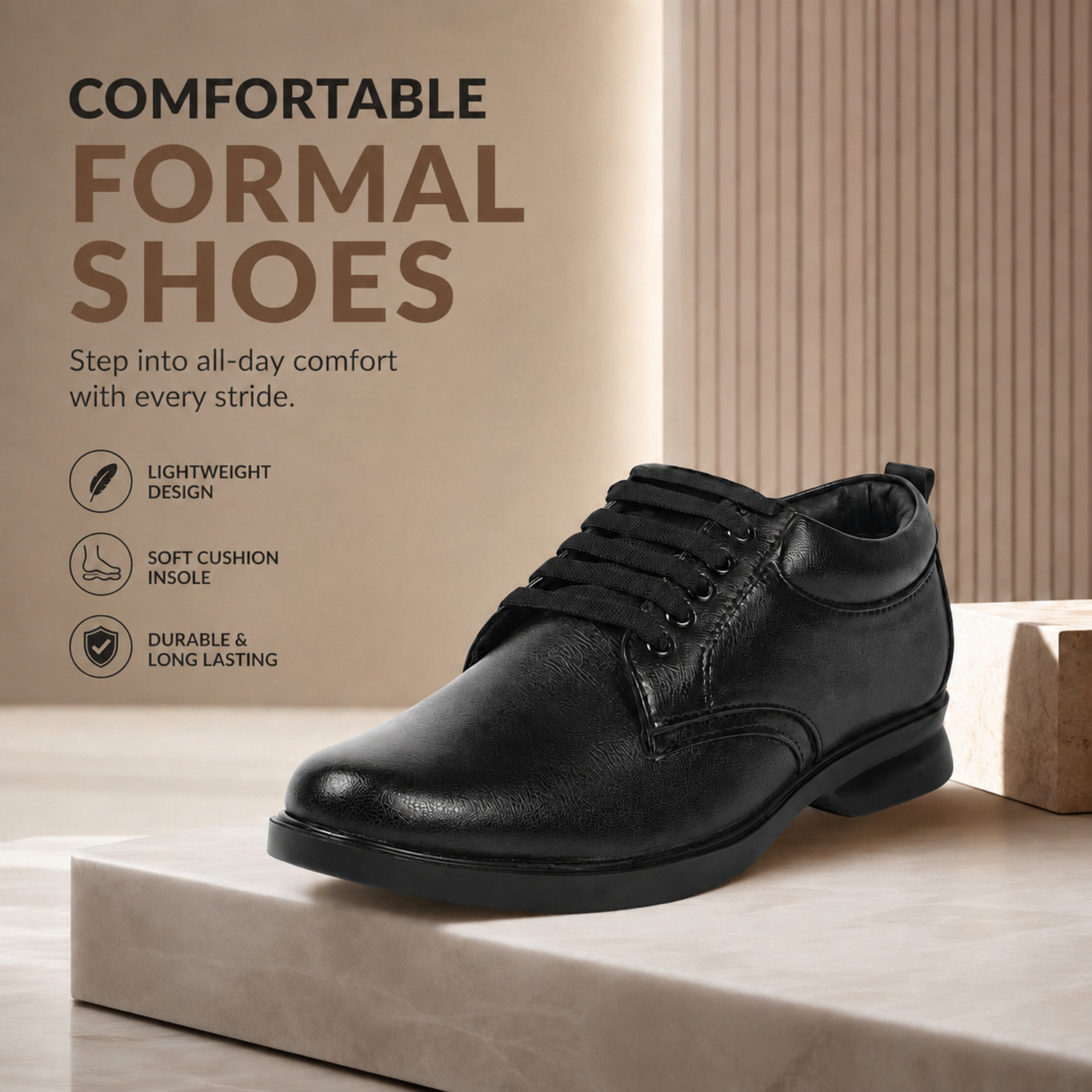 Image of leacom Mens Black Formal Shoes Comfort & Lightweight boots Lace Up For Men