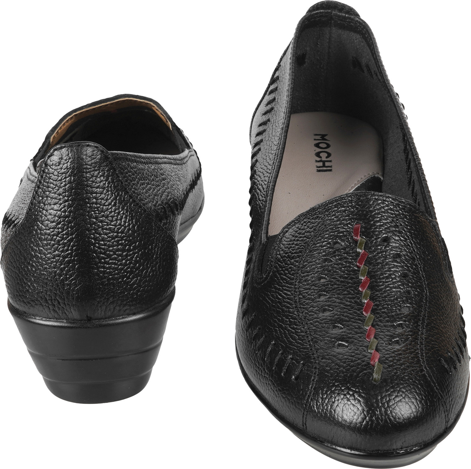 Image of MOCHI TexturedRoundToeWedgeHeeledPumps Women Bellies