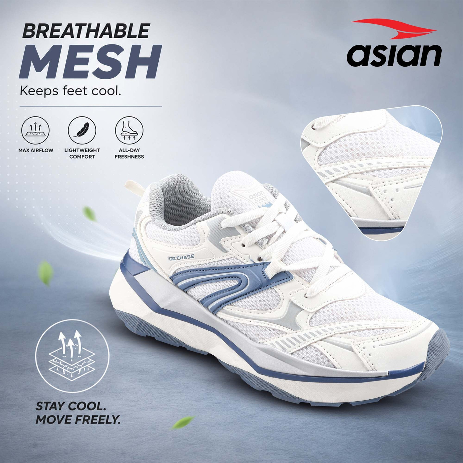 Image of asian Powerkick-62 Men's Running Shoes with Memory Foam & High Grip Sole Running Shoes For Men