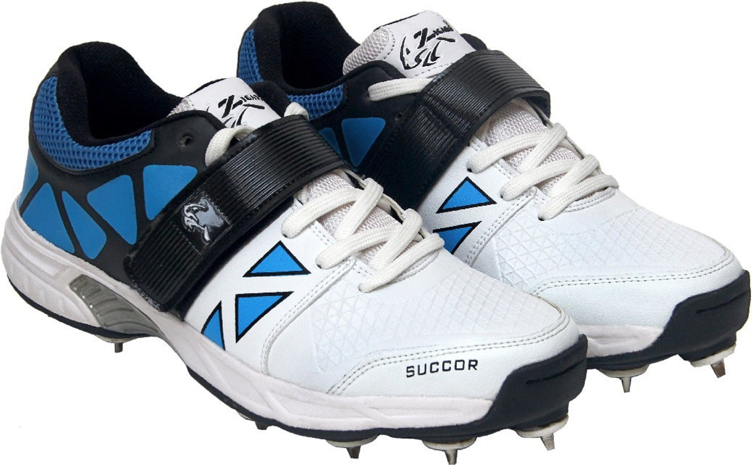 Image of Zigaro succor blue full spikes Cricket Shoes For Men (White, 9)