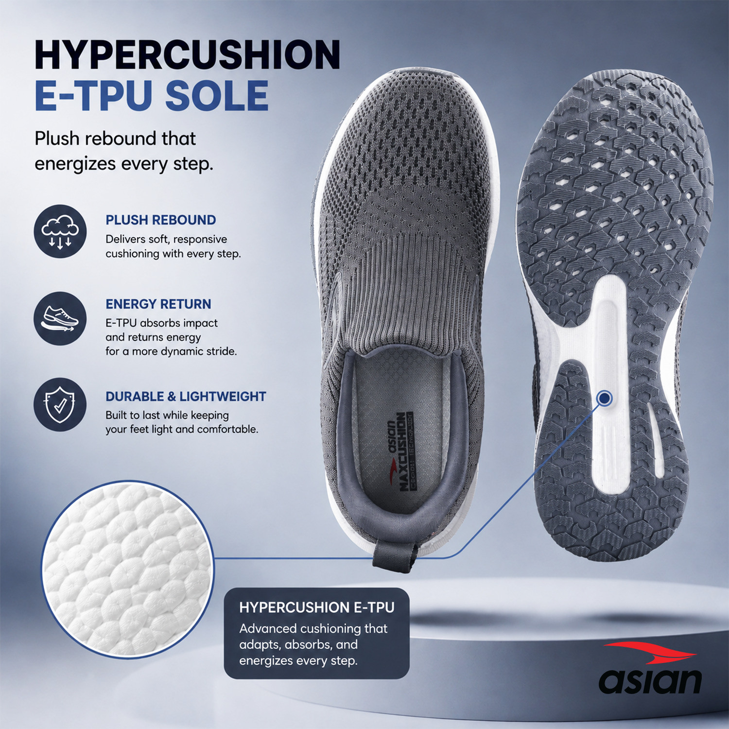 Image of asian Hypercushion Walk-01 Mens Walking Shoes|Responsive E-TPU Sole Lightweight Loafers For Men