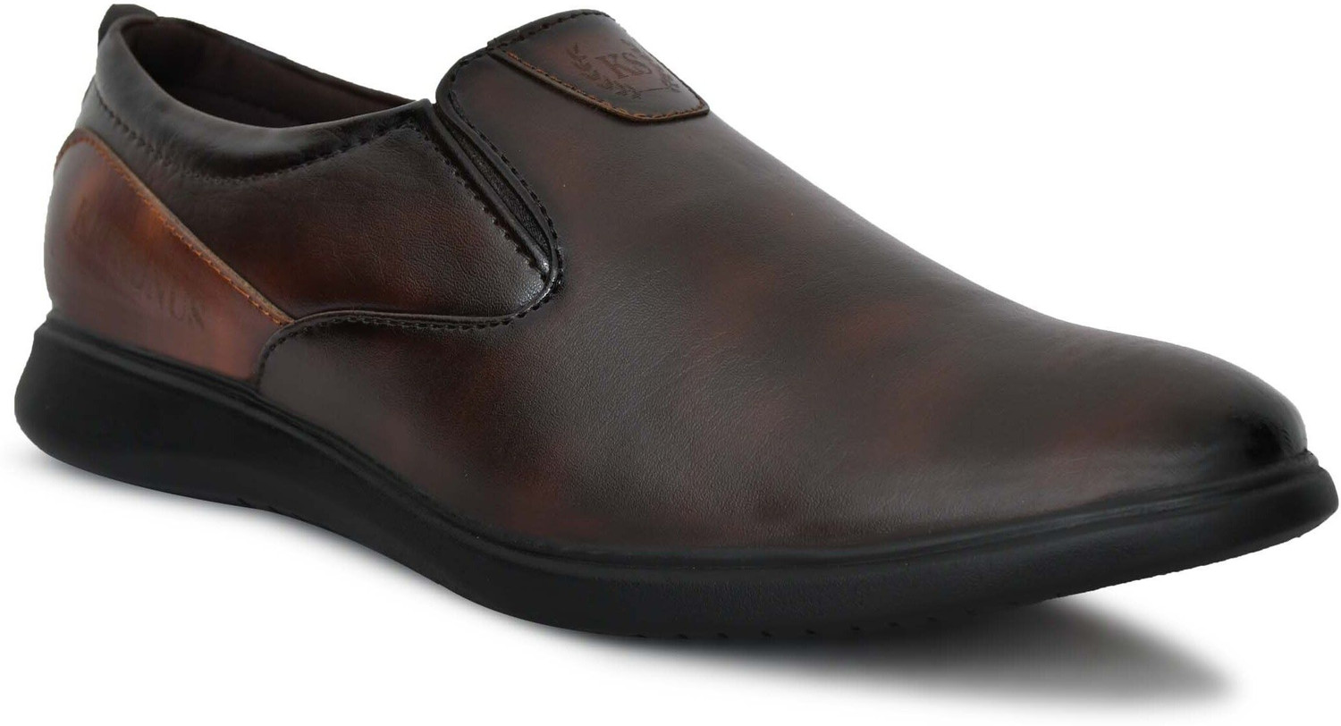Image of kickonus Synthetic Brown Casual Ethnic Nagra Loafers For Men
