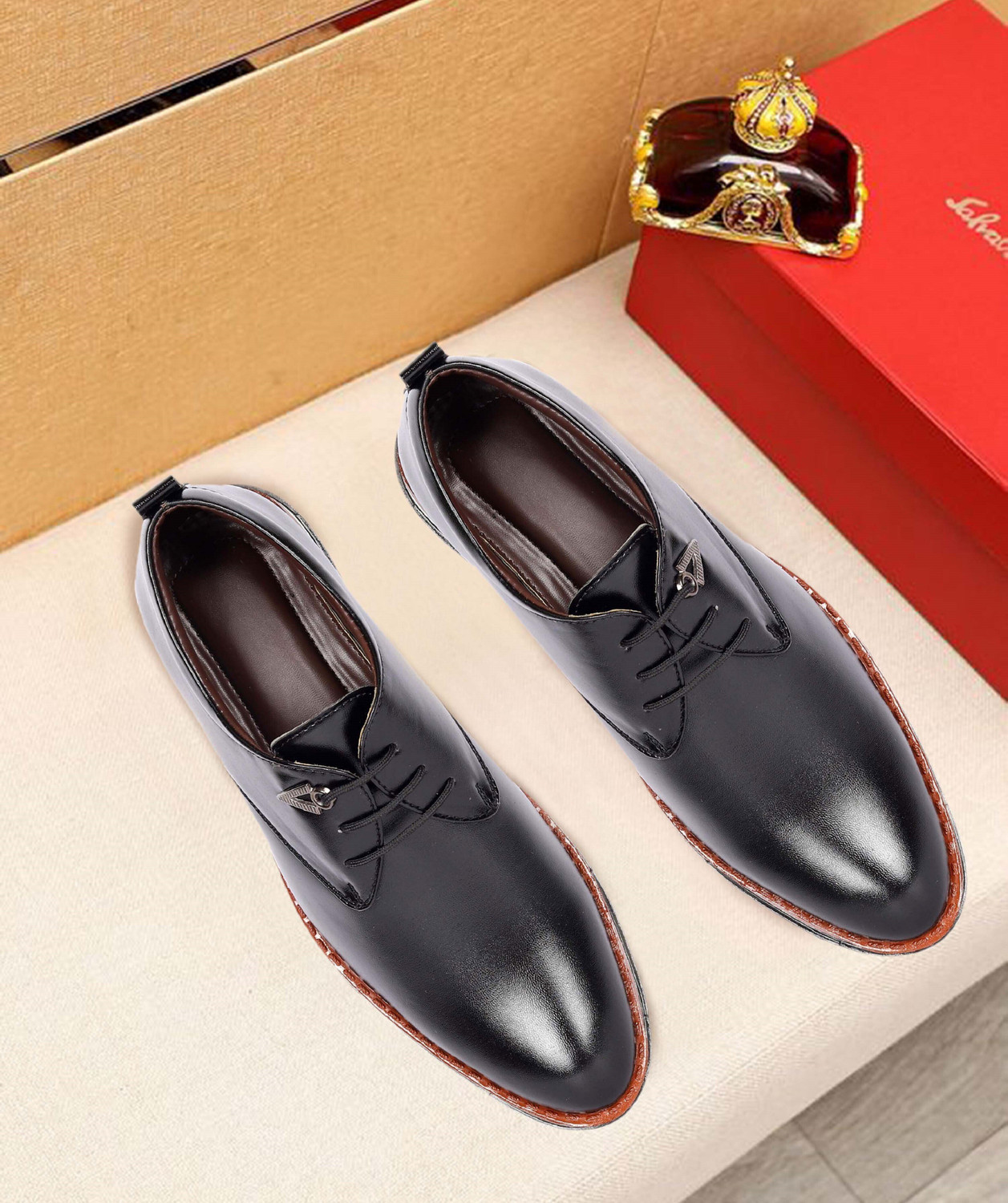 Image of Zixer Genuine Synthetic Leather Office Black Formal Shoes For Men Lace Up For Men