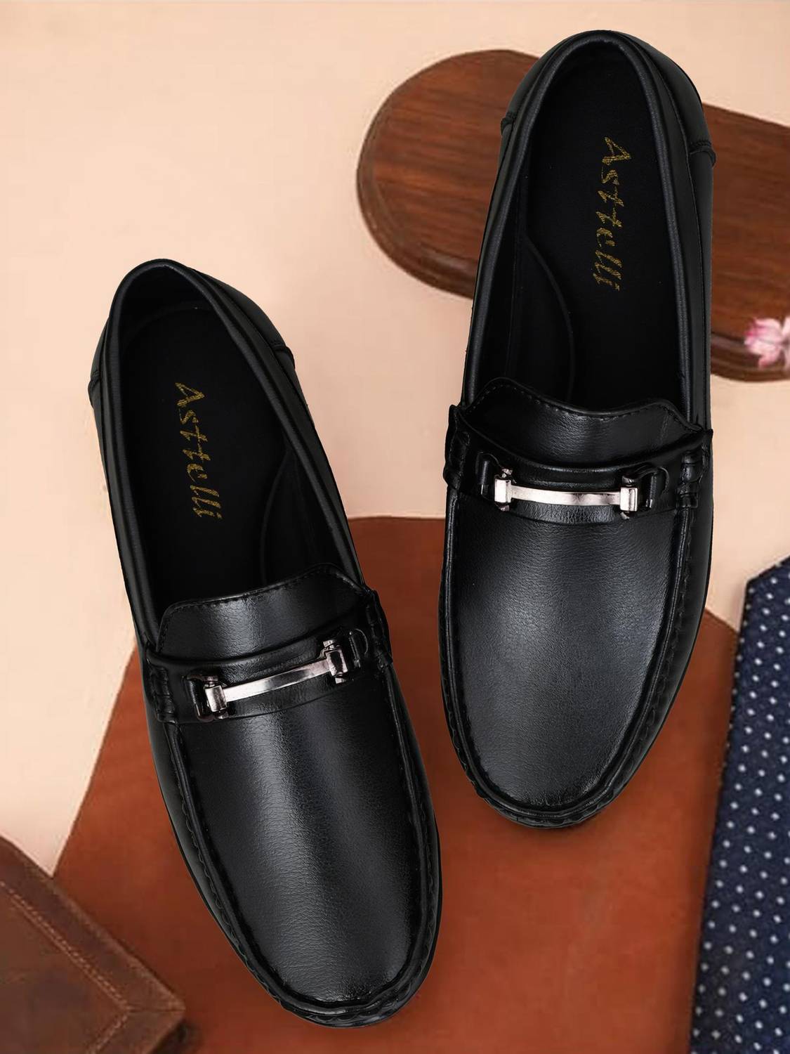 Asttelli Stylish Black Slip-On Synthetic Leather Loafers for Casual, Daily & Office Wear Loafers For Men
