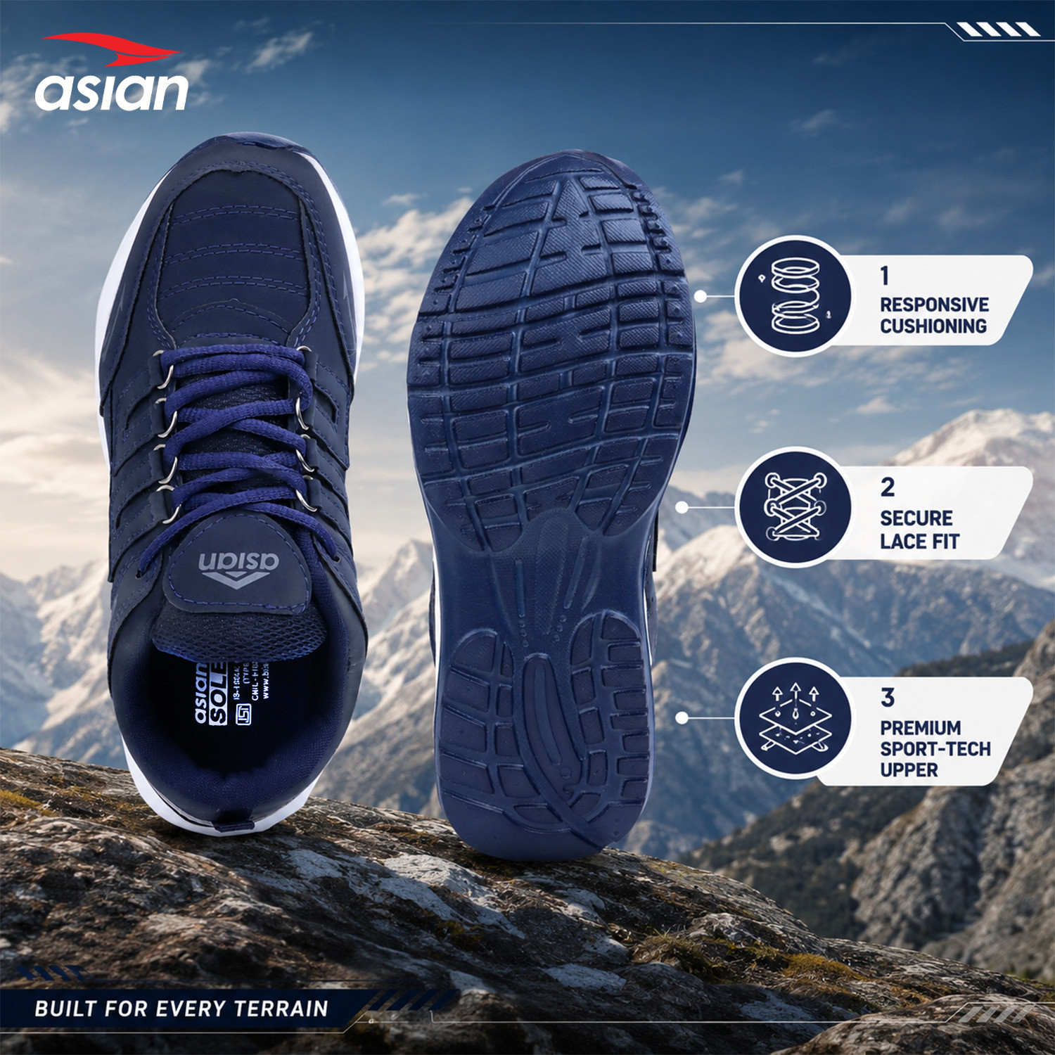 Image of asian Cosco-22 Running Shoes for Men with Lightweight, Cushioned Sole & Active Grip Running Shoes For Men