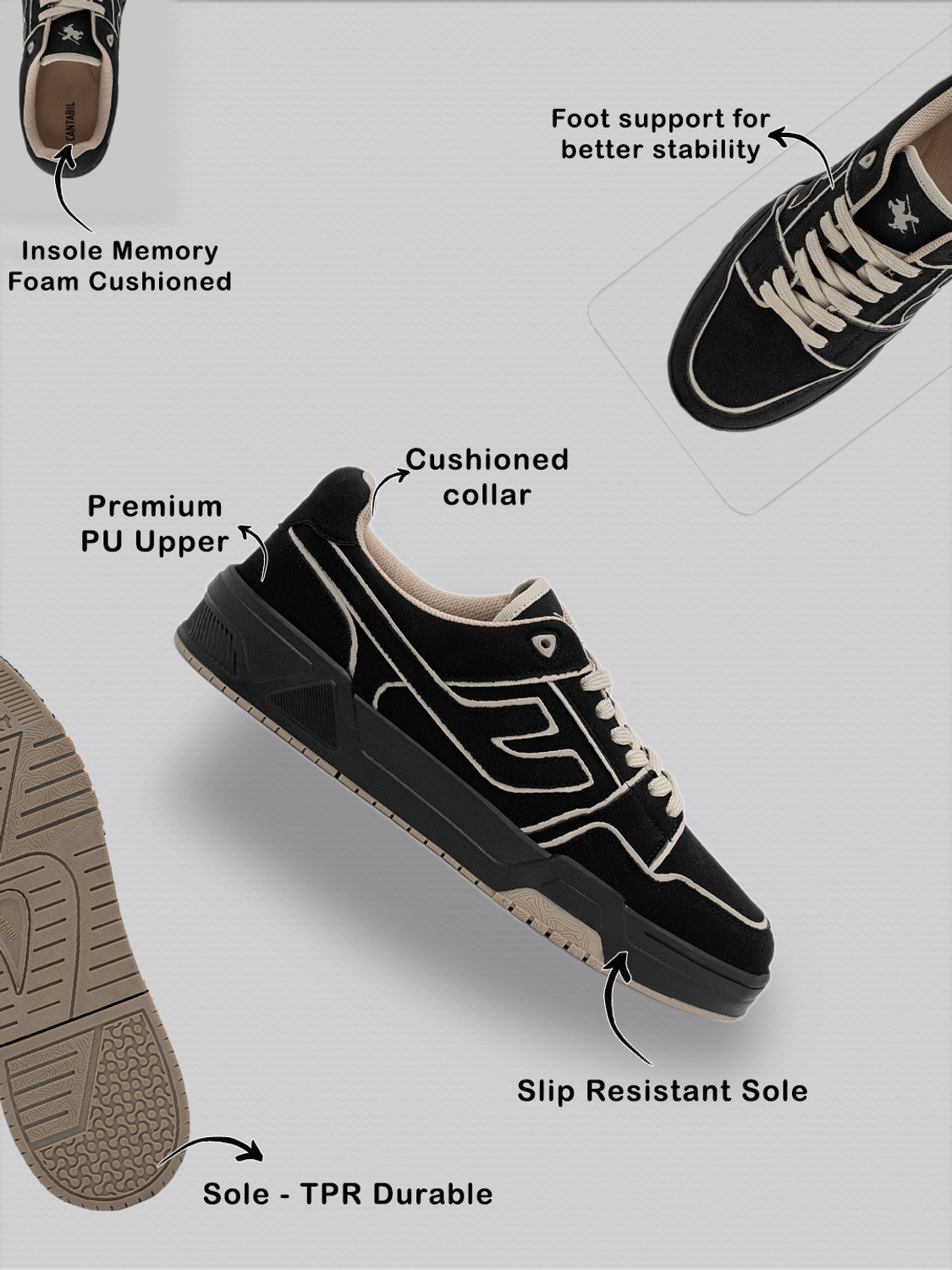 Image of CANTABIL Canatbil Men's Black Colourblock Casual Sneakers Sneakers For Men