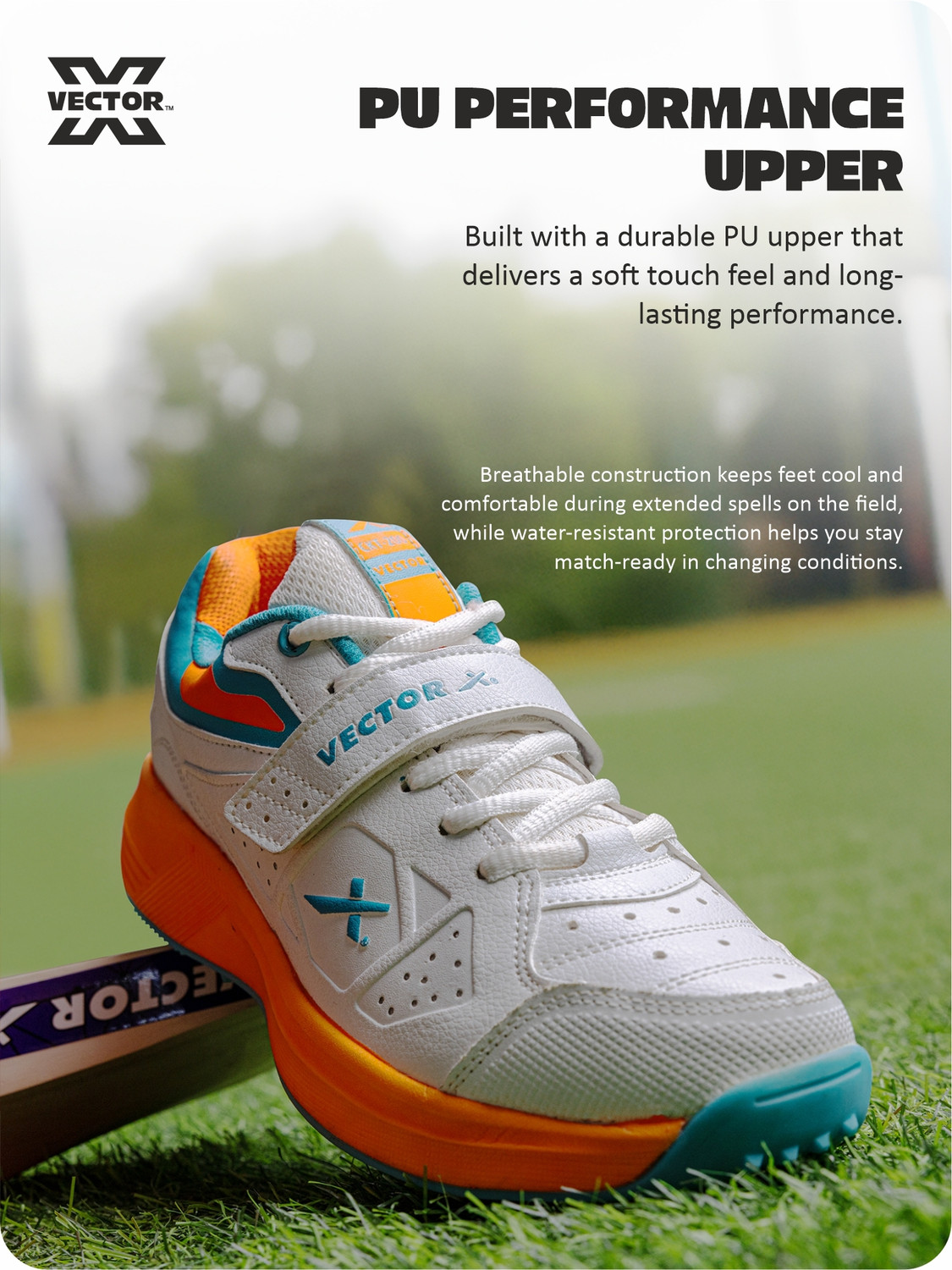 Image of VECTOR X CKT 200 PU Material Breathable Mesh With Spikes Bowling Professional Cricket Shoes For Men