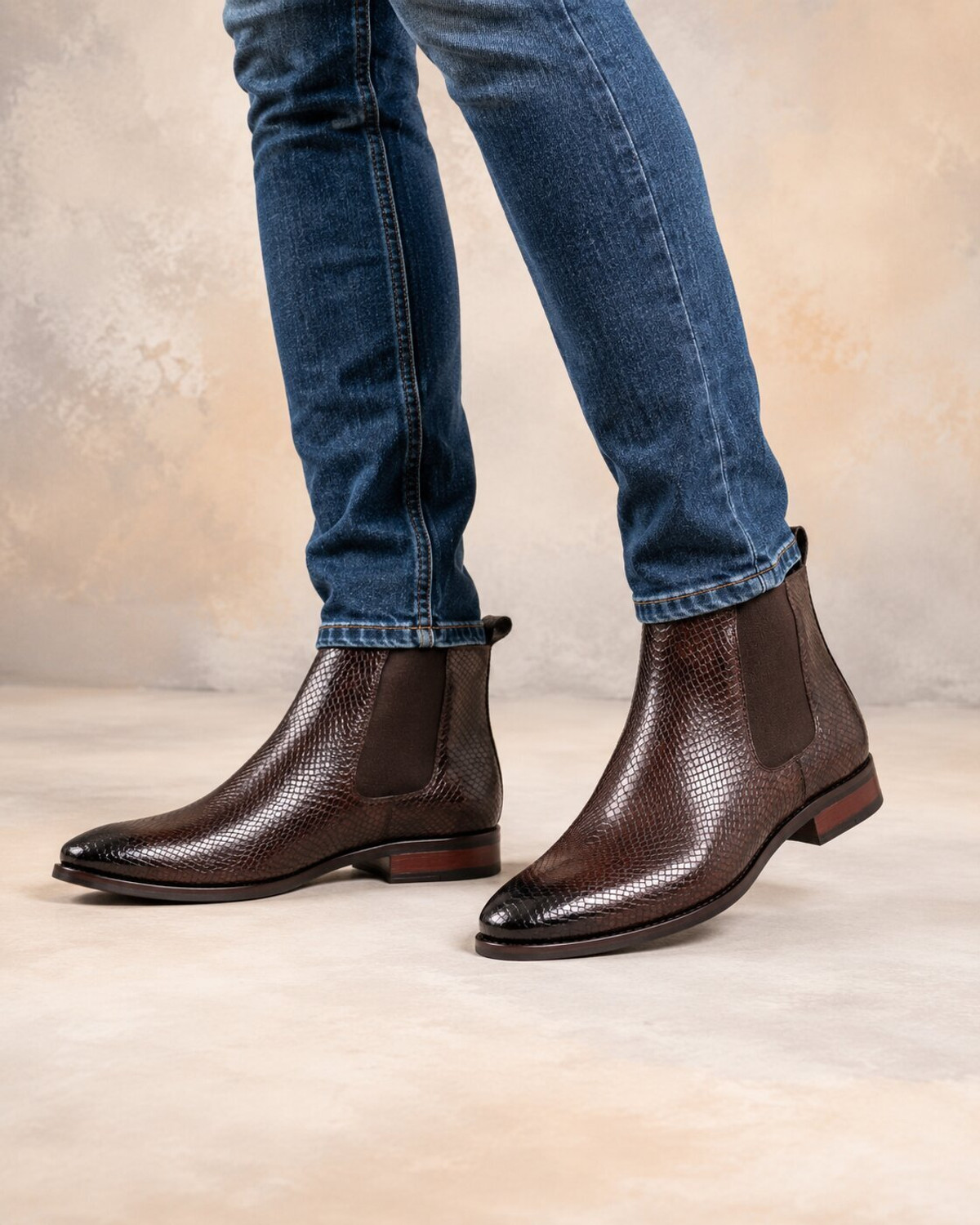 Image of House of Pataudi Men brown synthetic leather high top ankle regular chelsea boots Boots For Men (Brown, 9)