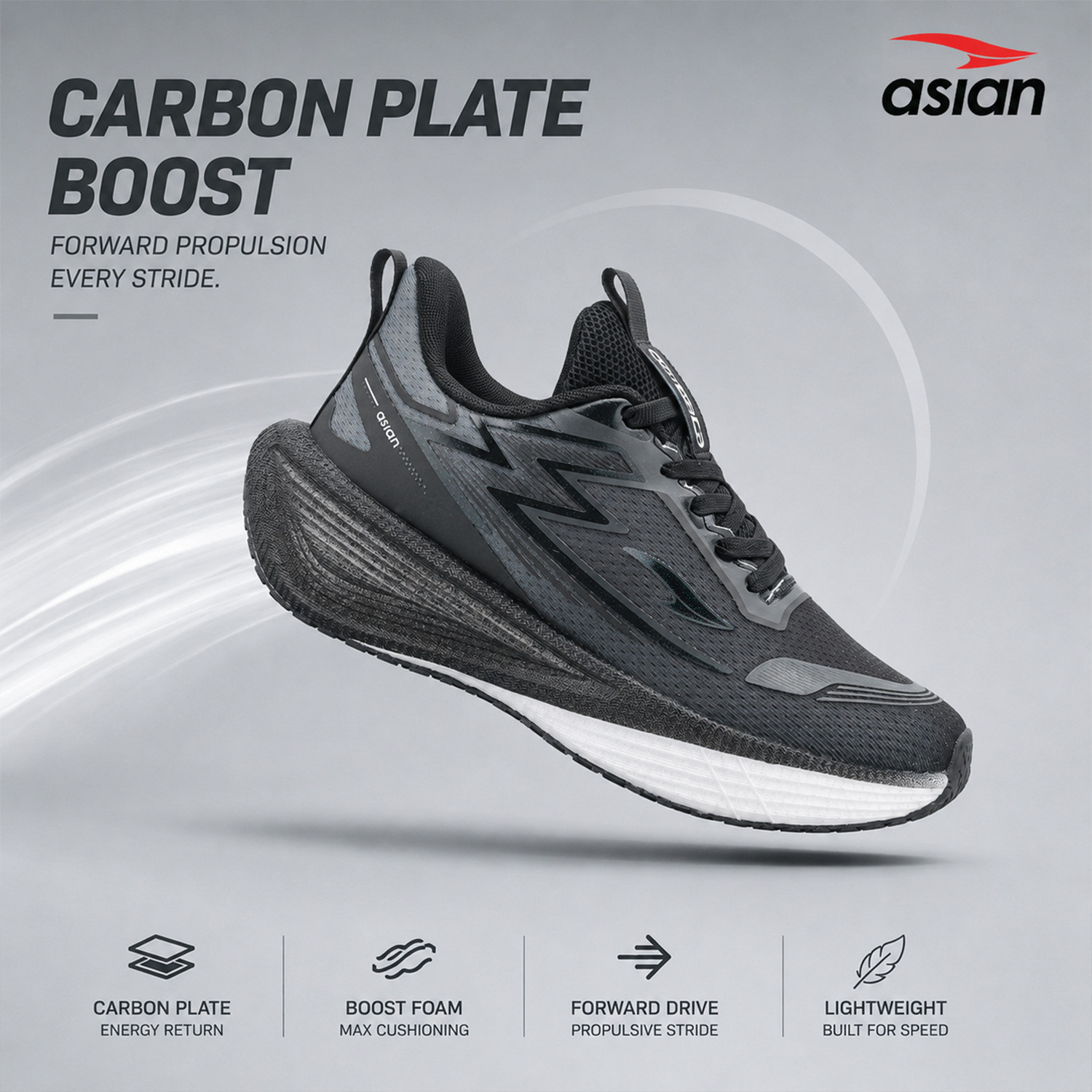 Image of asian Hypercushion Carbon-09 Men's Running Shoes with Carbon Plate | Energy Return Training & Gym Shoes For Men