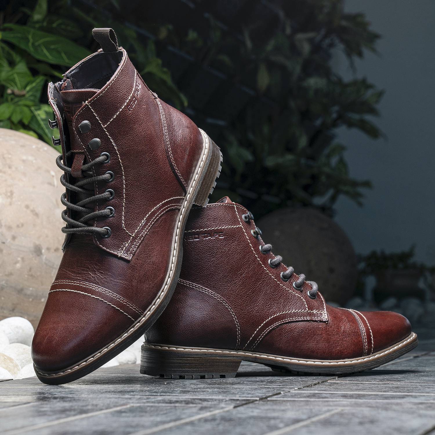 RED TAPE Men's Red Leather Ankle Boots - Image 4