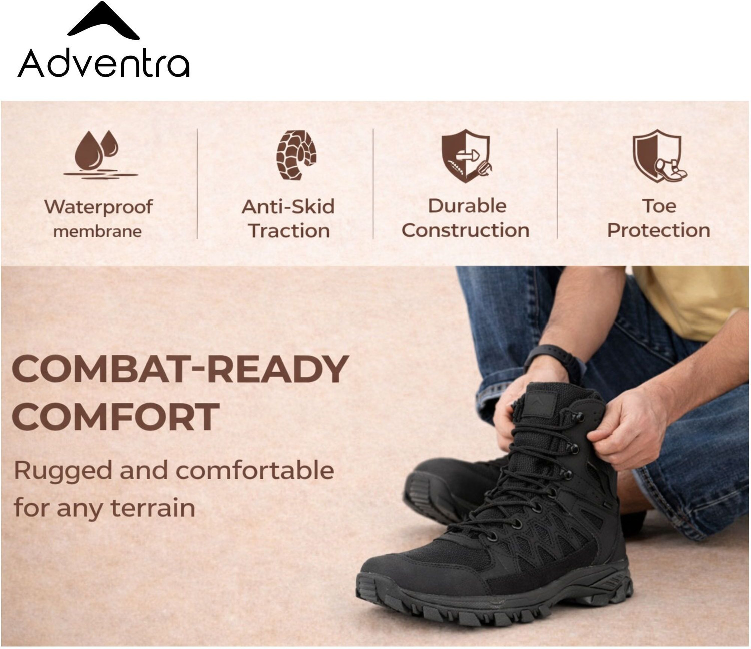 Image of Adventra Men Waterproof High-Top Hiking Shoes with Cushioned Comfort (WH1108) Black Outdoors For Men