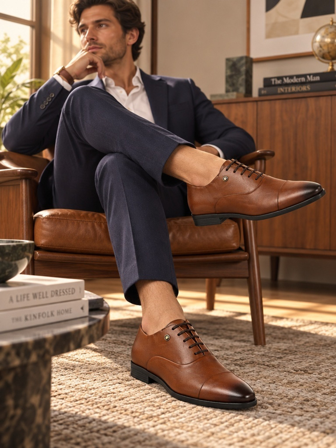 Image of LOUIS PHILIPPE Premium Leather Breathable Anti-Slip with Heel Formal Oxford For Men