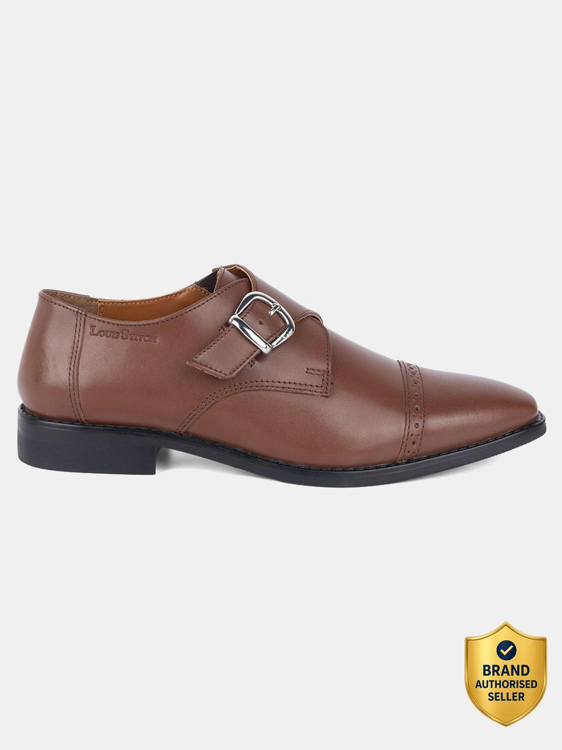 Image of LOUIS STITCH Handmade Italian Leather Monk Strap Formal Slip On Shoe for Men 6 UK (Tan) Monk Strap For Men
