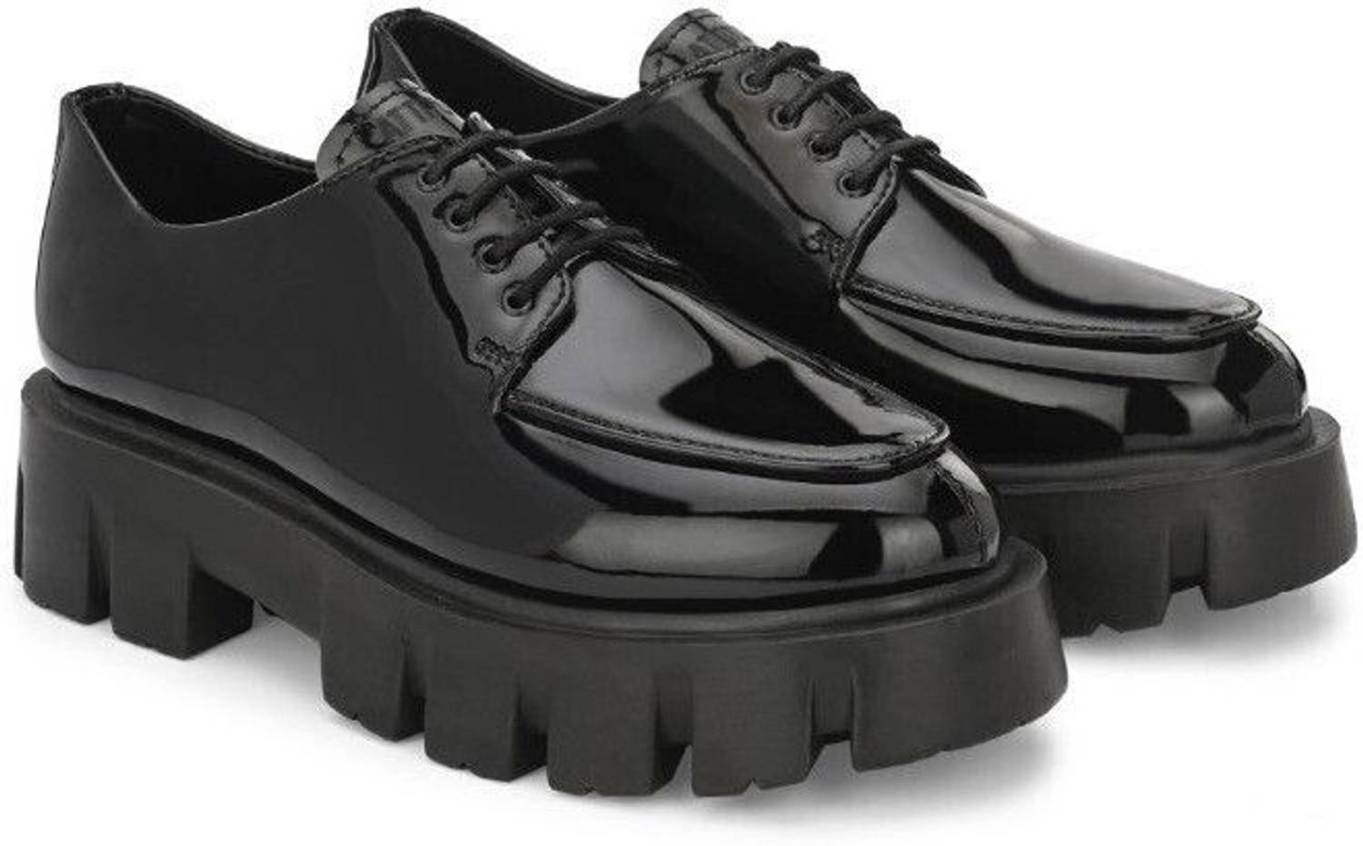Rambo Patent Derby Shoes for Men, Black