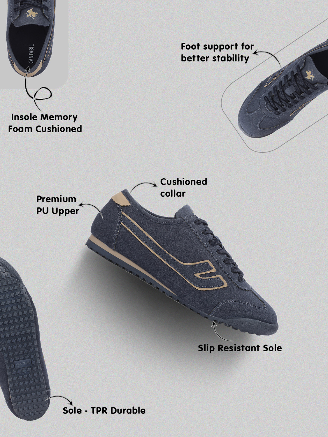 Image of Cantabil Men's Navy Colourblock Casual Sneakers Sneakers For Men (Navy, 7)