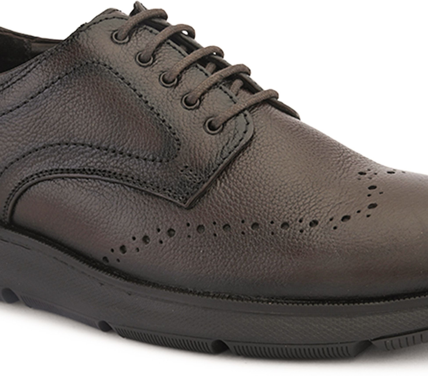 Image of VONTONY Premium Brown Leather Lace-Up Shoes for Men | Lightweight Phylon Sole Brogues For Men
