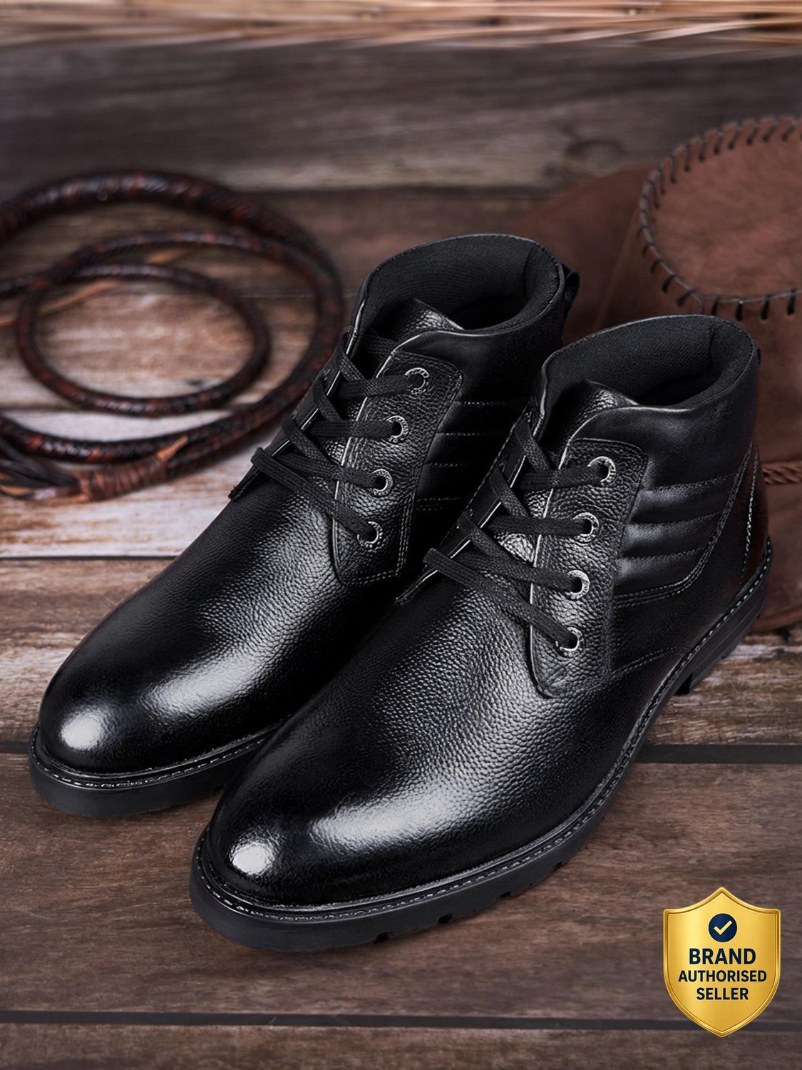 Image of LOUIS STITCH High Ankle Leather Black Chukka Boots for Men Hiking Biking (LSBT-WBNDCK) UK 9 Boots For Men