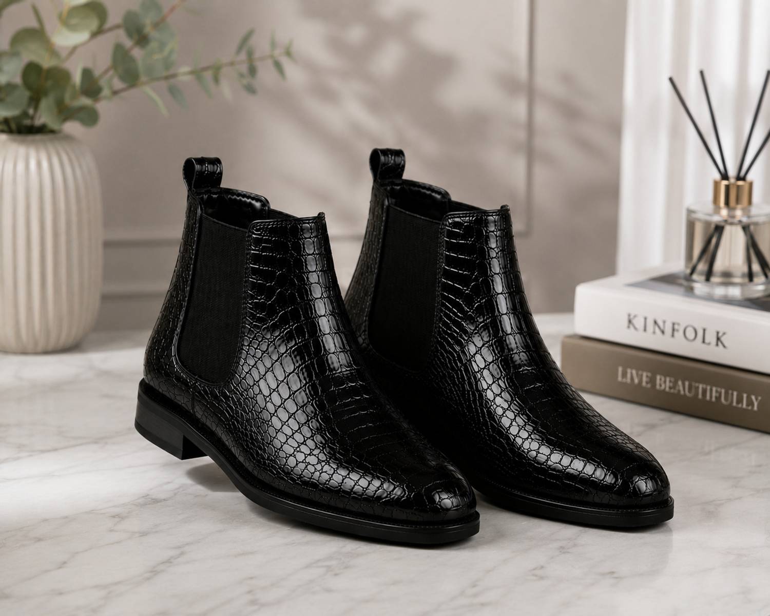 Kitos Men Black Croco Texture Chelsea Boots - Image 1