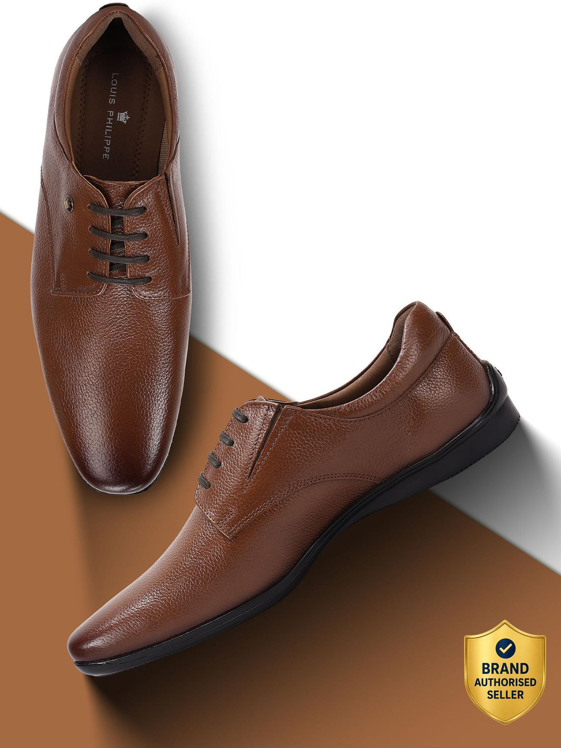 Image of LOUIS PHILIPPE Premium Leather Breathable Anti-Slip Flat Heel Formal Derby For Men