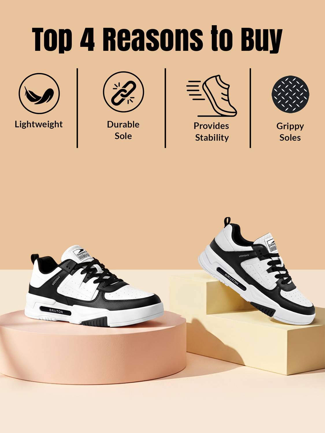 BRUTON Yapping-223 White Sneakers for Men - Image 3
