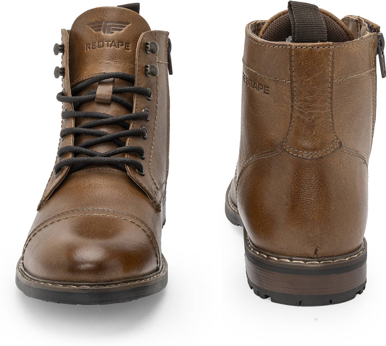 RED TAPE Men's Red Biker Boots - Image 4