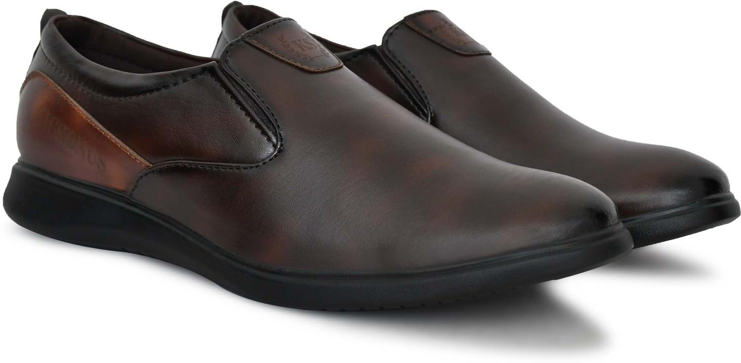 Image of kickonus Synthetic Brown Casual Ethnic Nagra Loafers For Men