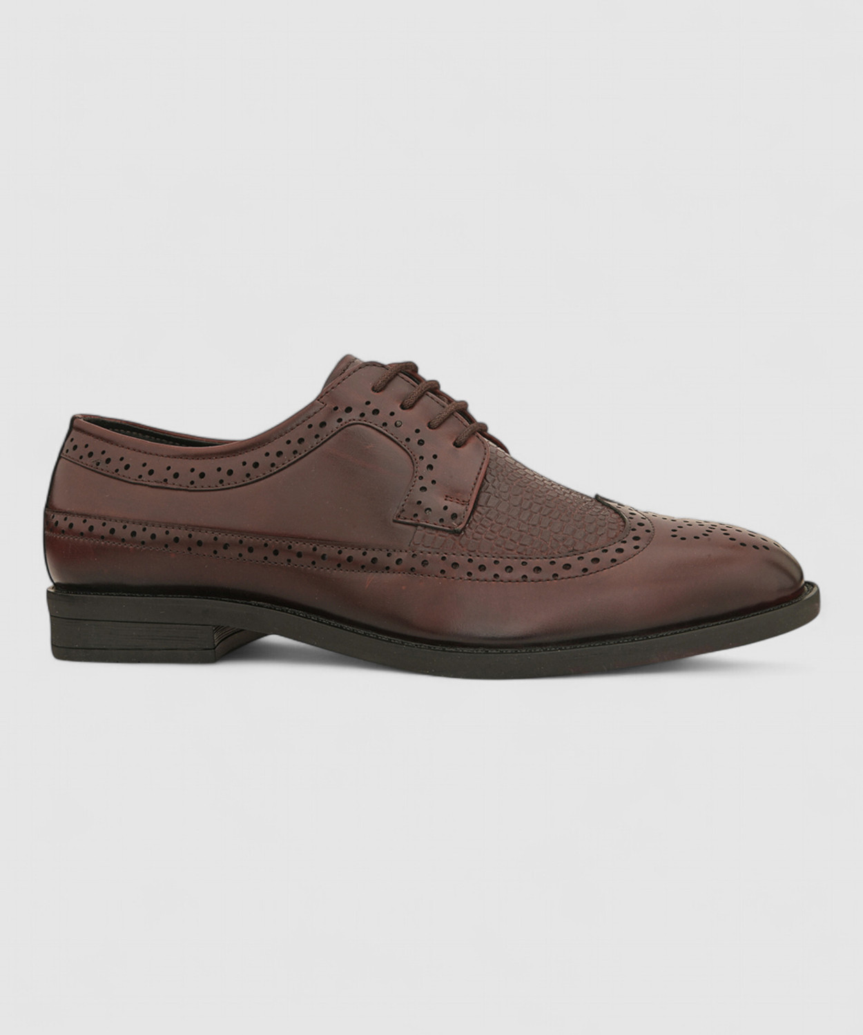 Image of House of Pataudi Men Brown Faux Leather Formal Lace Up Brogue Shoes Lace Up For Men (Brown, 8)