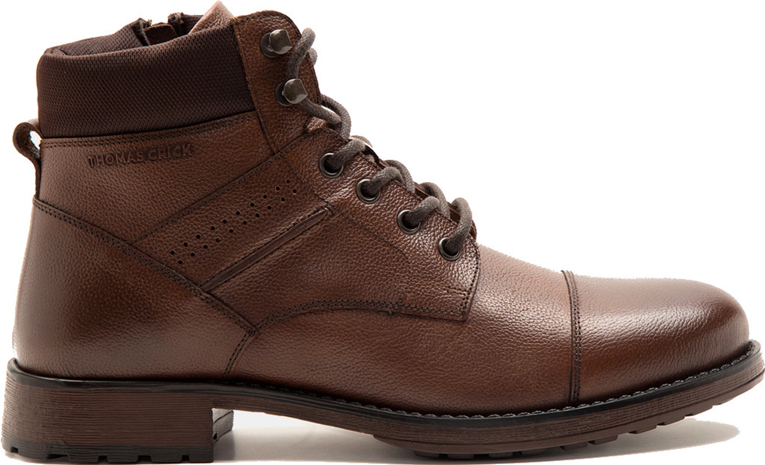 Image of THOMAS CRICK Leather Outdoor Durable and Cushioned Lace-Up Zip Support Boots For Men