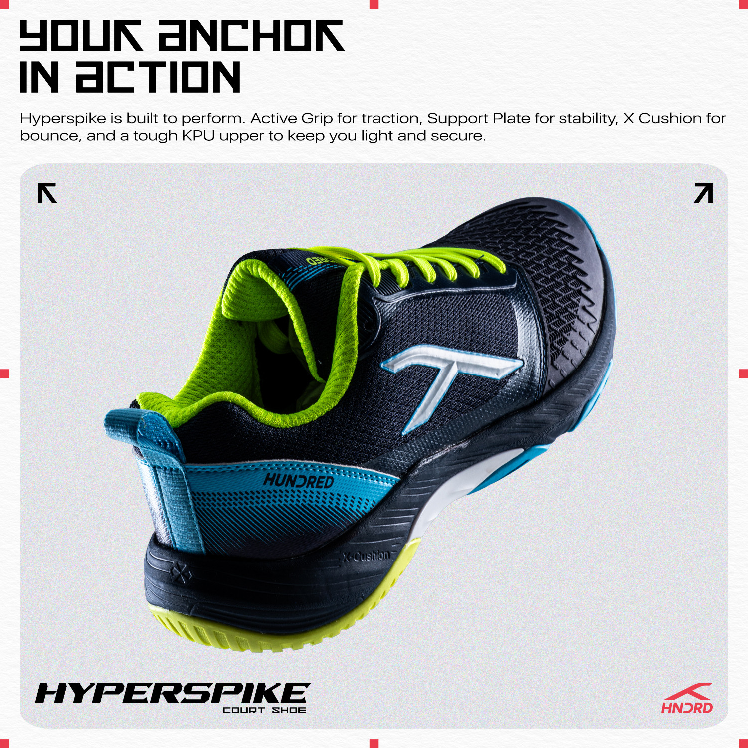 Image of Hundred Hyper Spike Badminton Shoes | Indoor Court Footwear | Professional Performance Badminton Shoes For Unisex