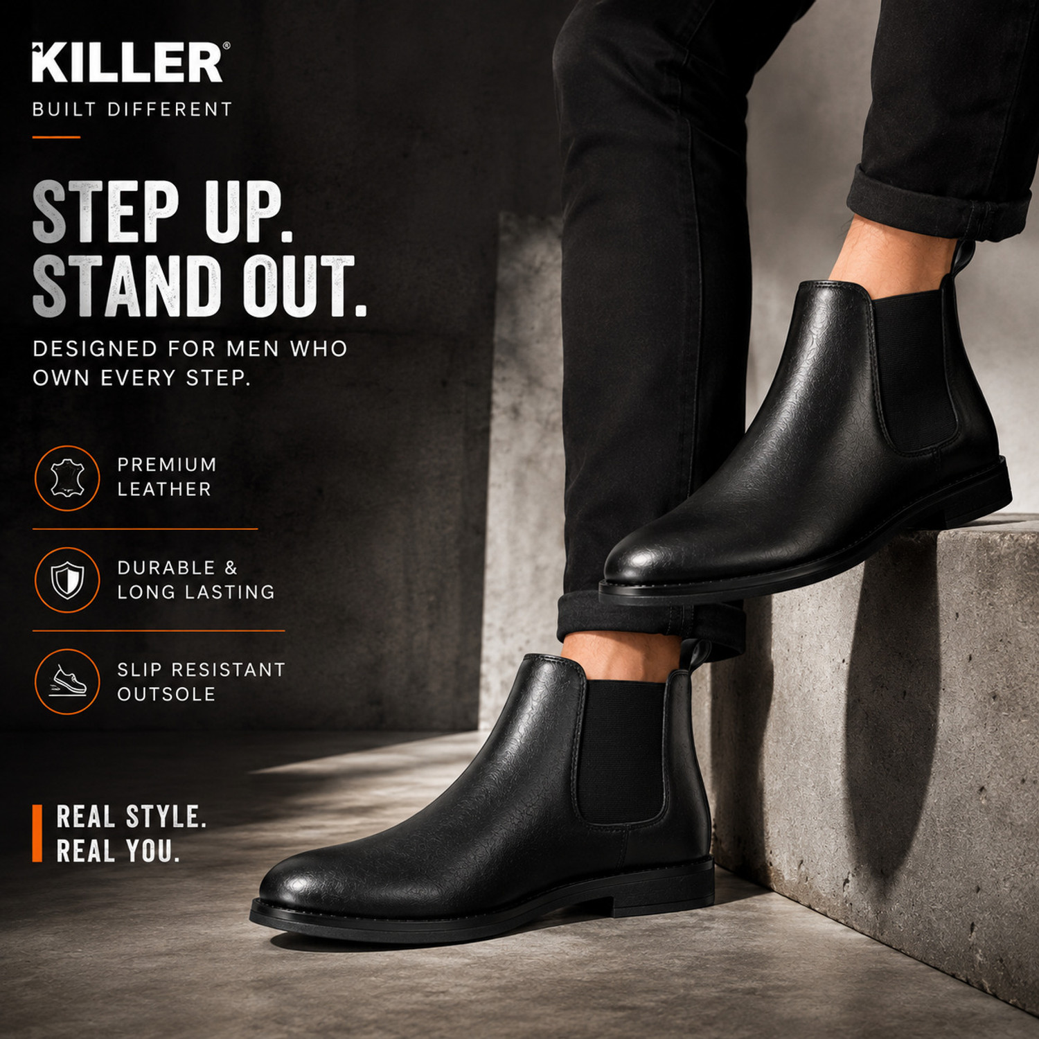 Image of KILLER Men Casual & Comfortable chelsea slip-on for men||Synthetic Leather Boots For Men