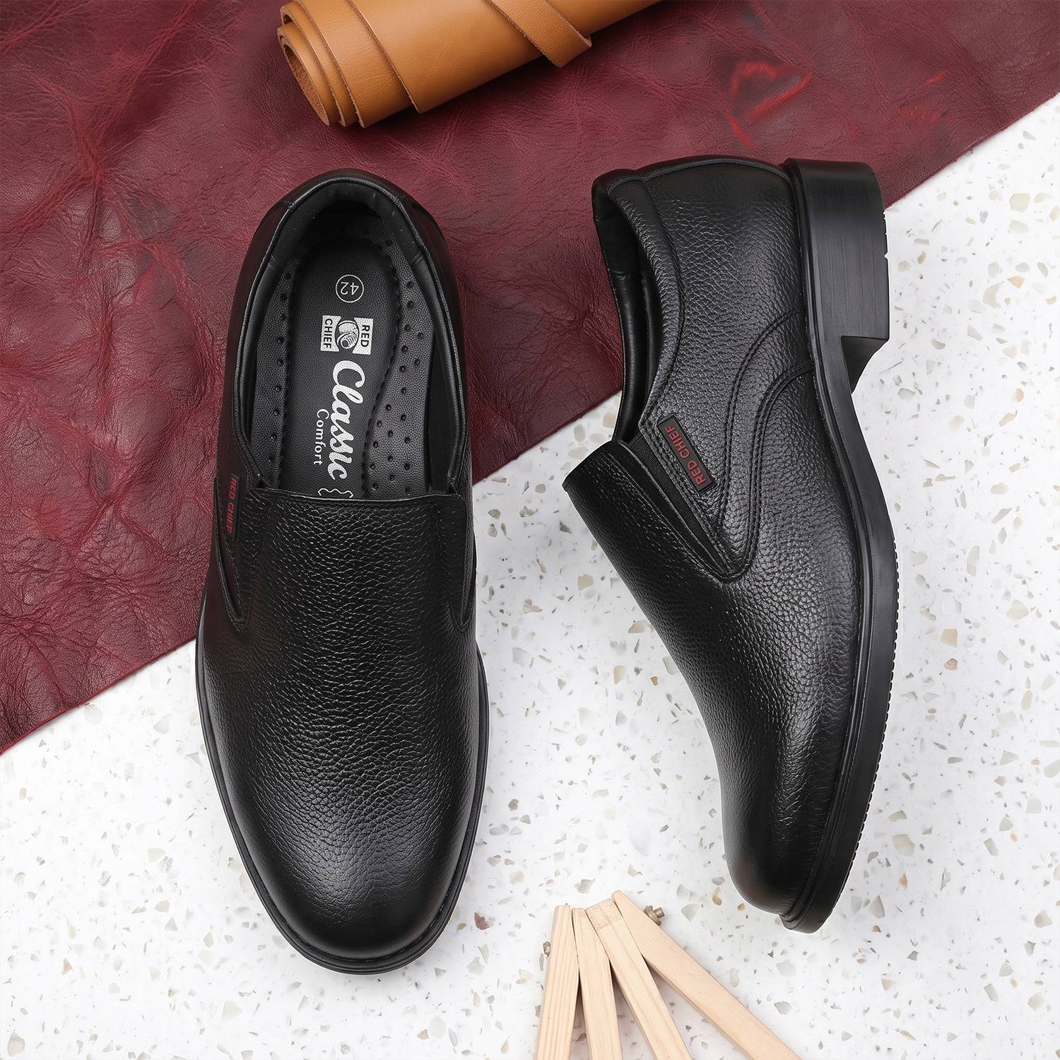 RED CHIEF Genuine Leather Formal Shoes for Men Black RC3502 001 Slip On For Men