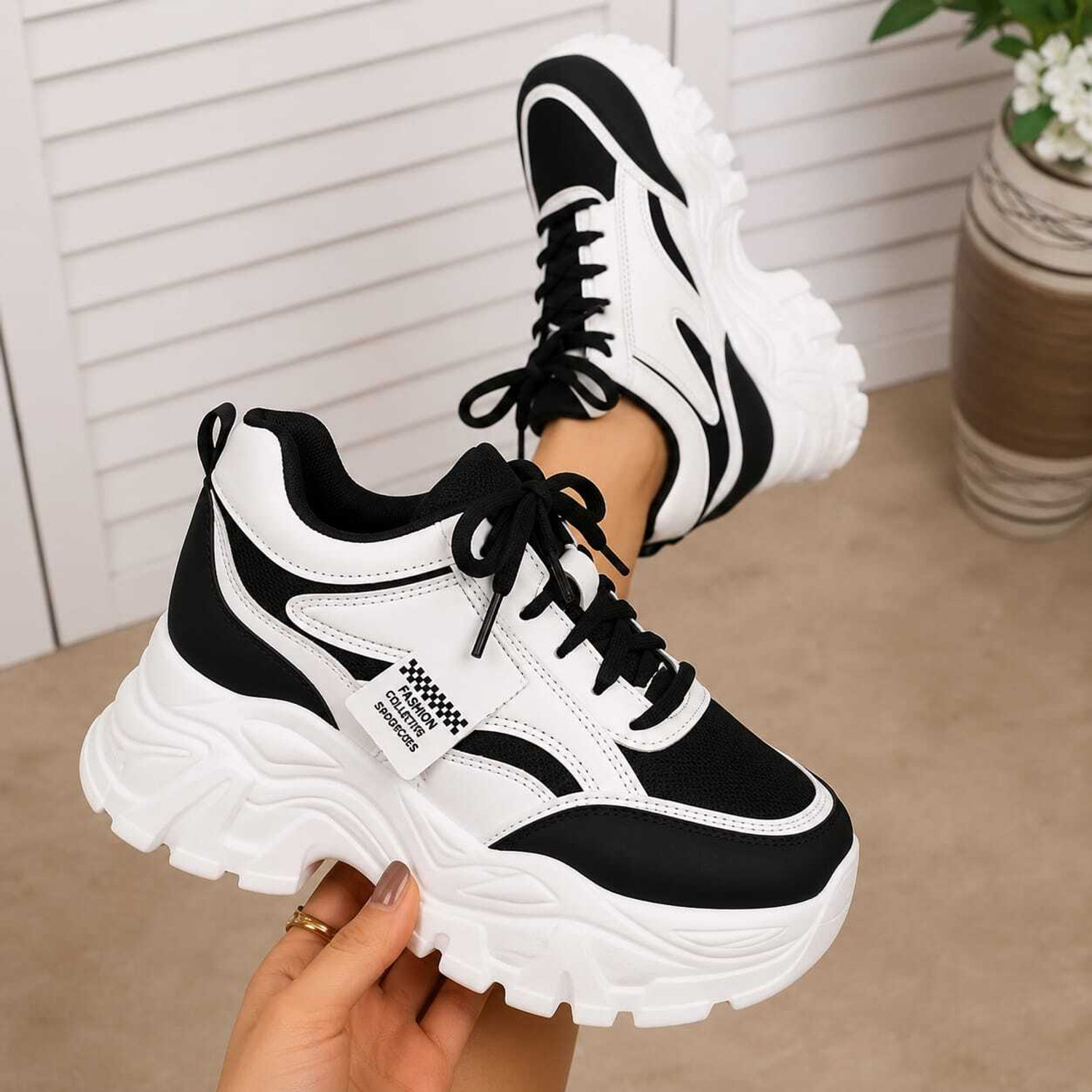 Image of KT SHOES Women Chunky Sneakers Casual Sports Shoes Sneakers For Women
