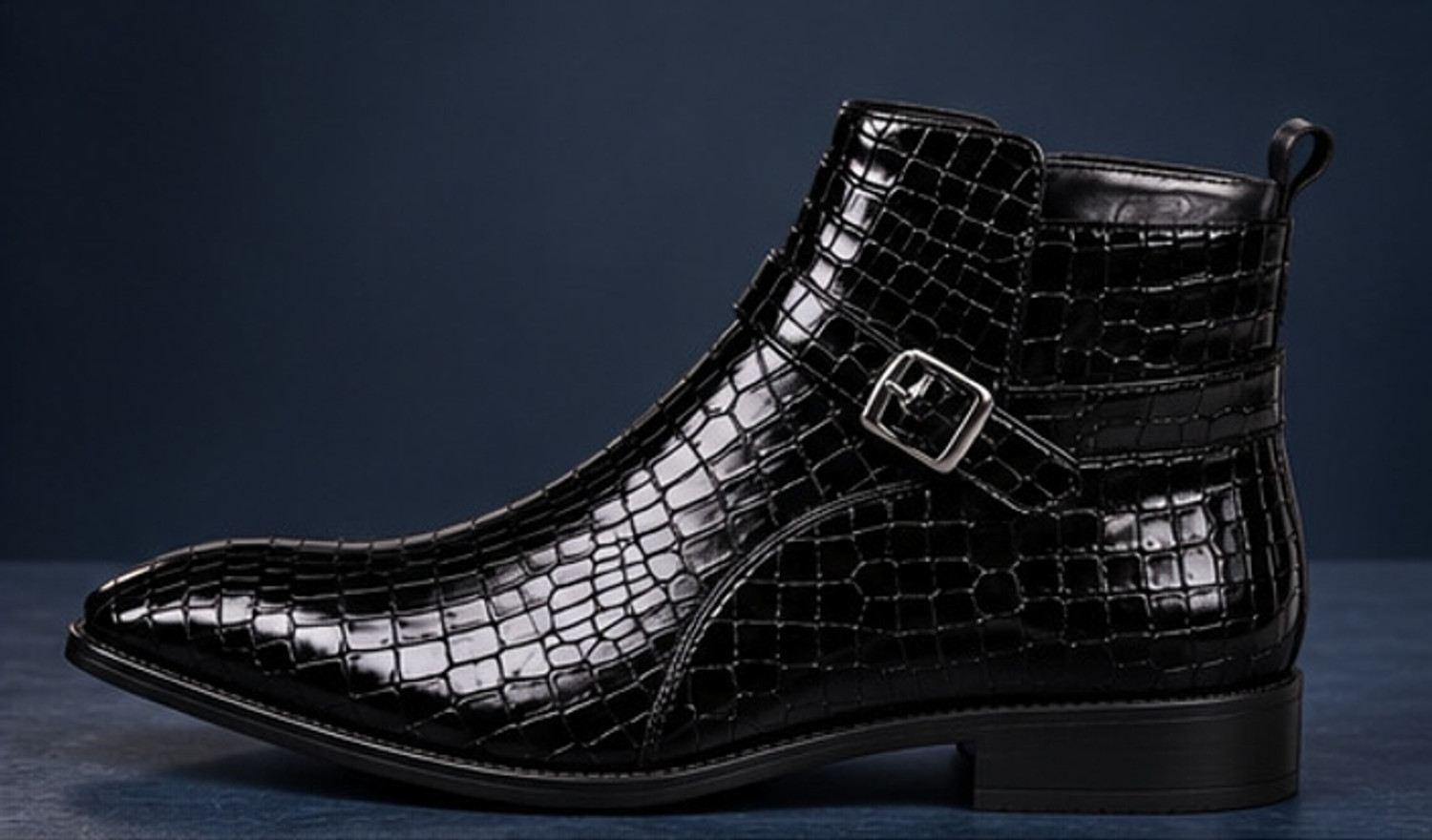 Image of Robbie jones Crocodile Print Luxury Chelsea Boots For Men Boots For Men (Black, 8)
