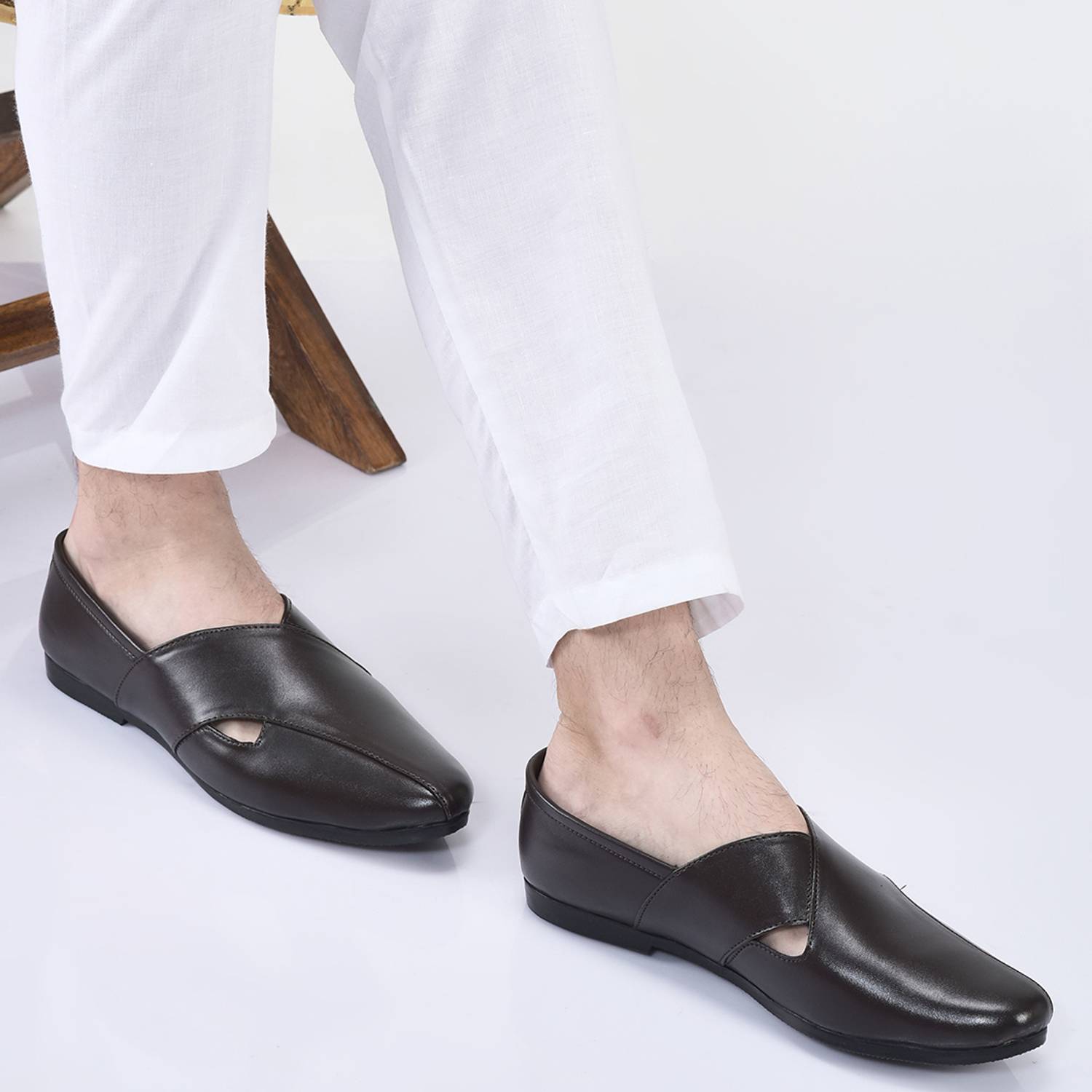 FAUSTO Ethnic Criss Cross Slip On Juttis and Loafers For Men