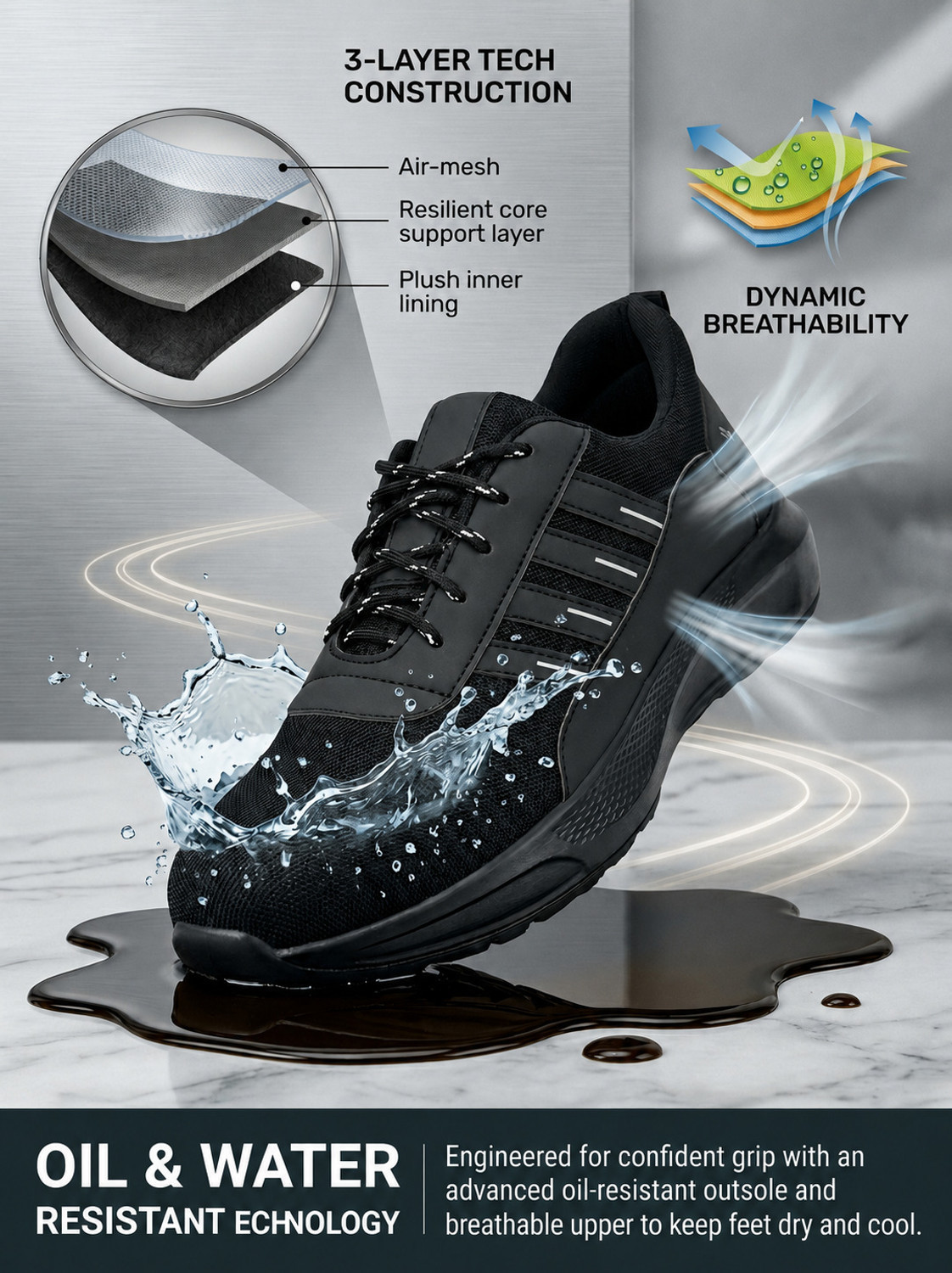 Image of Peclo Genuine Quality Mesh Safety Shoe With Steel Toe|Anti-Slip Sole. For Men Riding Shoes For Men