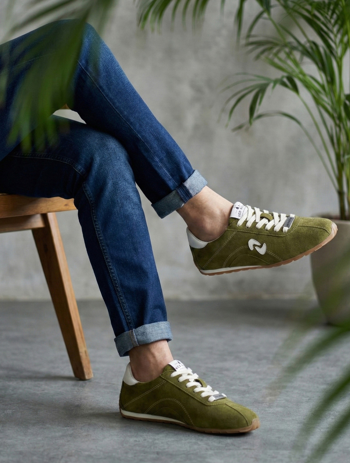 Image of Nico Nerini 4402-06OLIVE Nico Nerini Men's Suede Casual Sneakers with White Laces Sneakers For Men