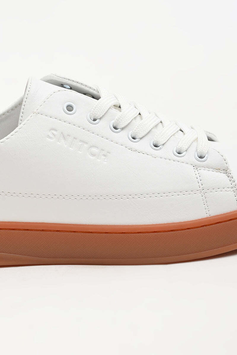 Image of Snitch White Solid Sneakers Sneakers For Men