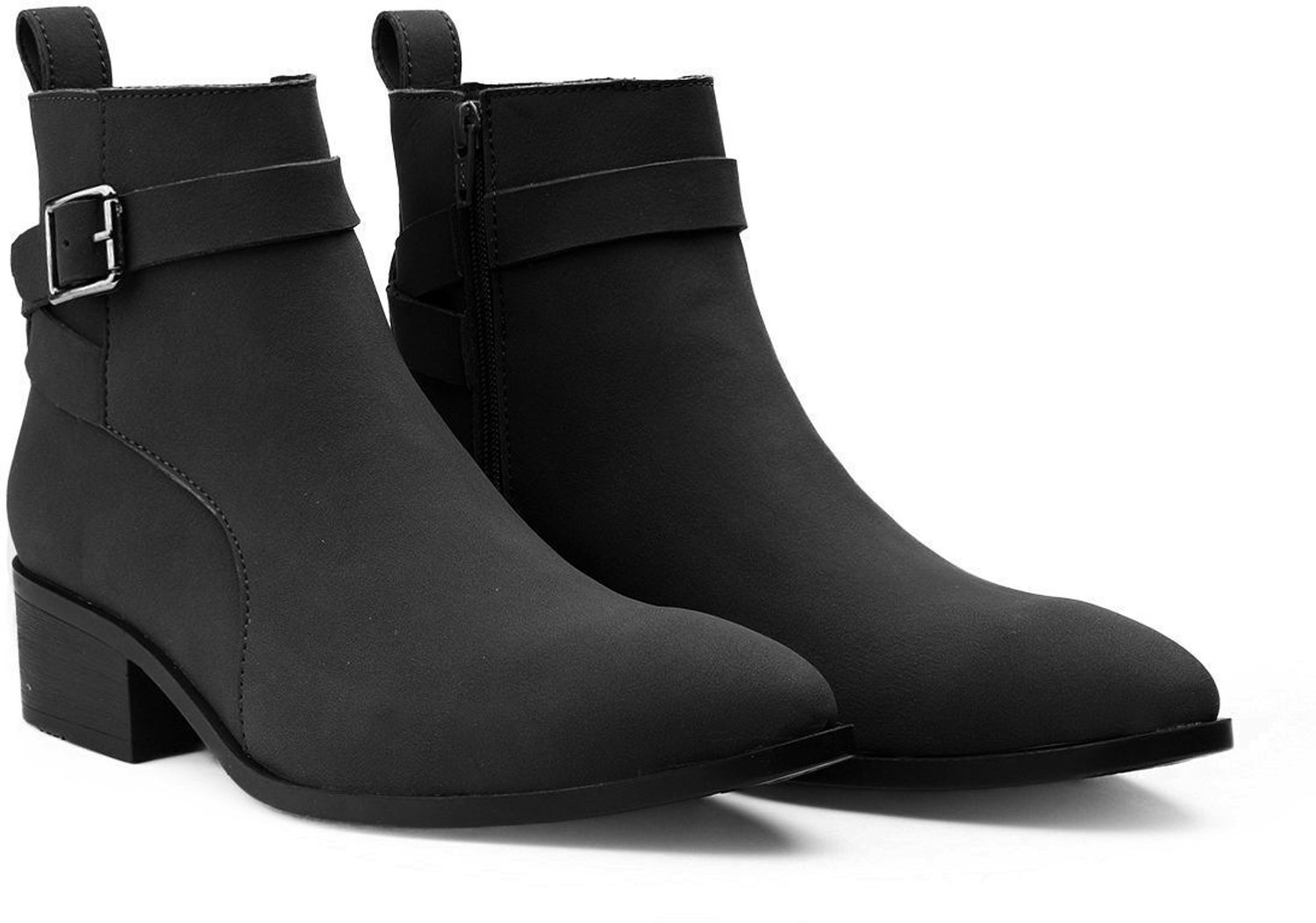 Image of BXXY Men's 4.5 CM Block Heel Height Increasing, Black Casual Formal Buckle Ankle Boot Slip On For Men