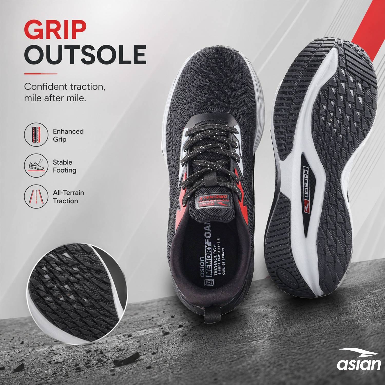 Asian Powerplay Carbon-39 Men's Athletic Running Shoes - Image 3